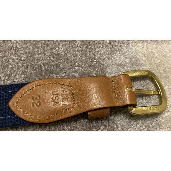 Zep-Pro Belt Mens 32 Boys Canvas Leather Brass Blue Game Fish Fishing USA Made - Picture 15 of 16